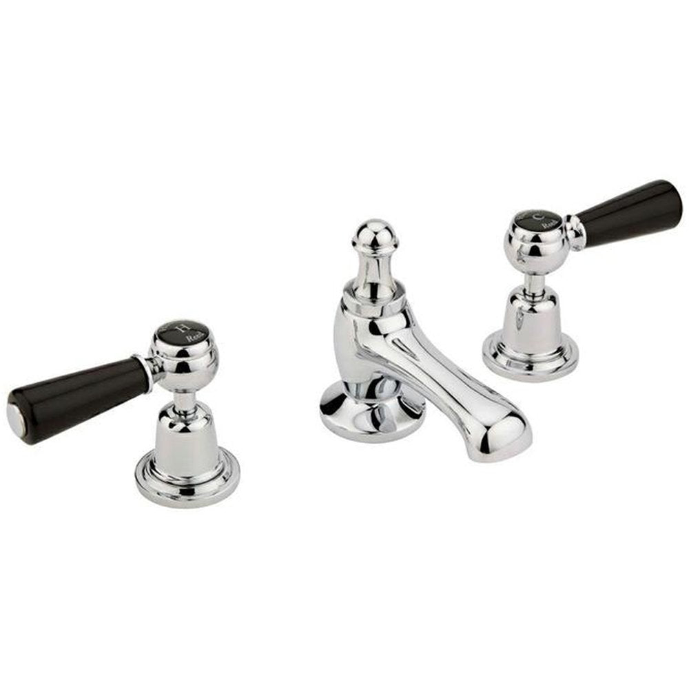 Hudson Reed Topaz Black Lever Dome Collar 3 Hole Basin Mixer Tap & Pop Up Waste - BC407DL