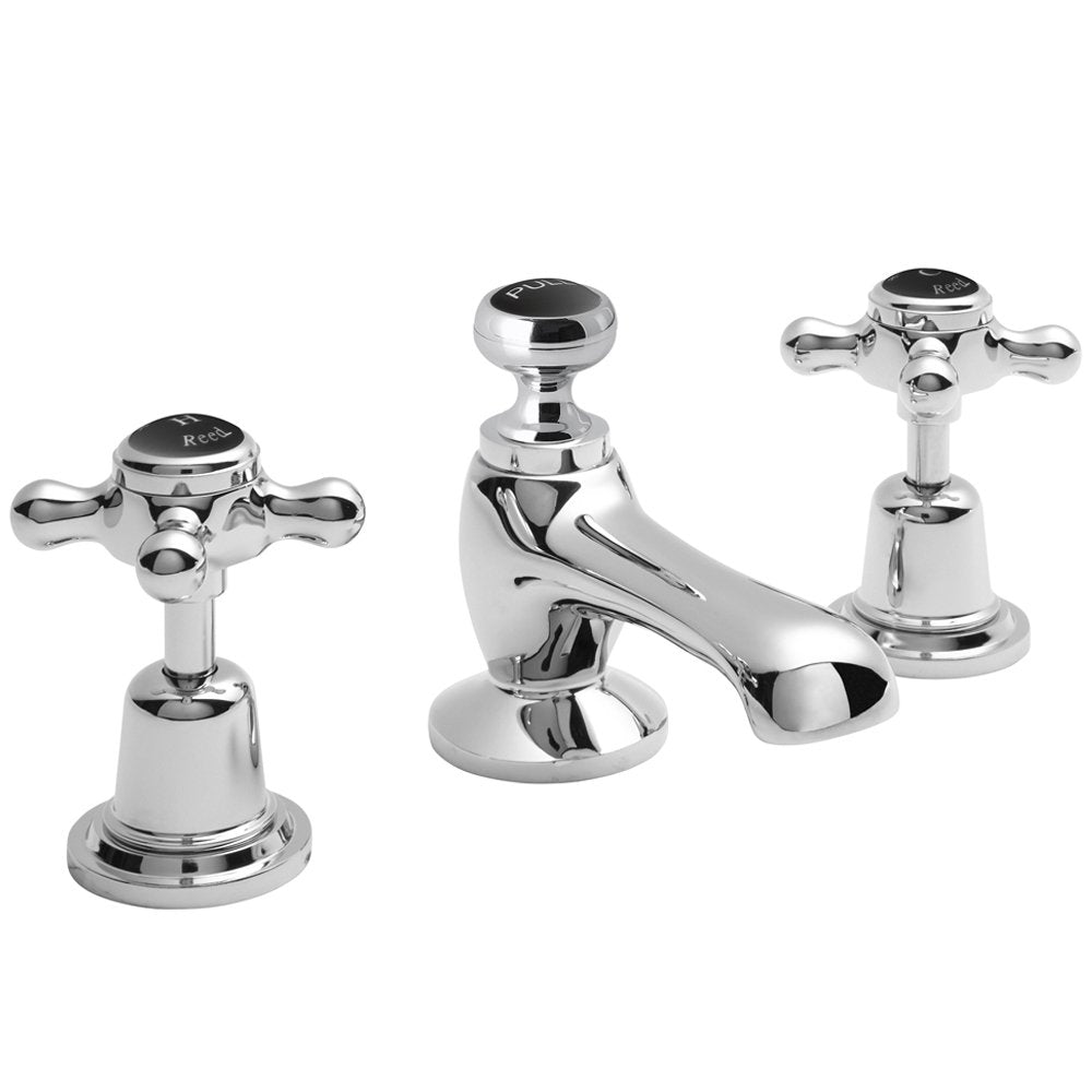 Hudson Reed Topaz Black Crosshead Dome Collar 3 Hole Basin Mixer Tap & Pop Up Waste - BC407DX