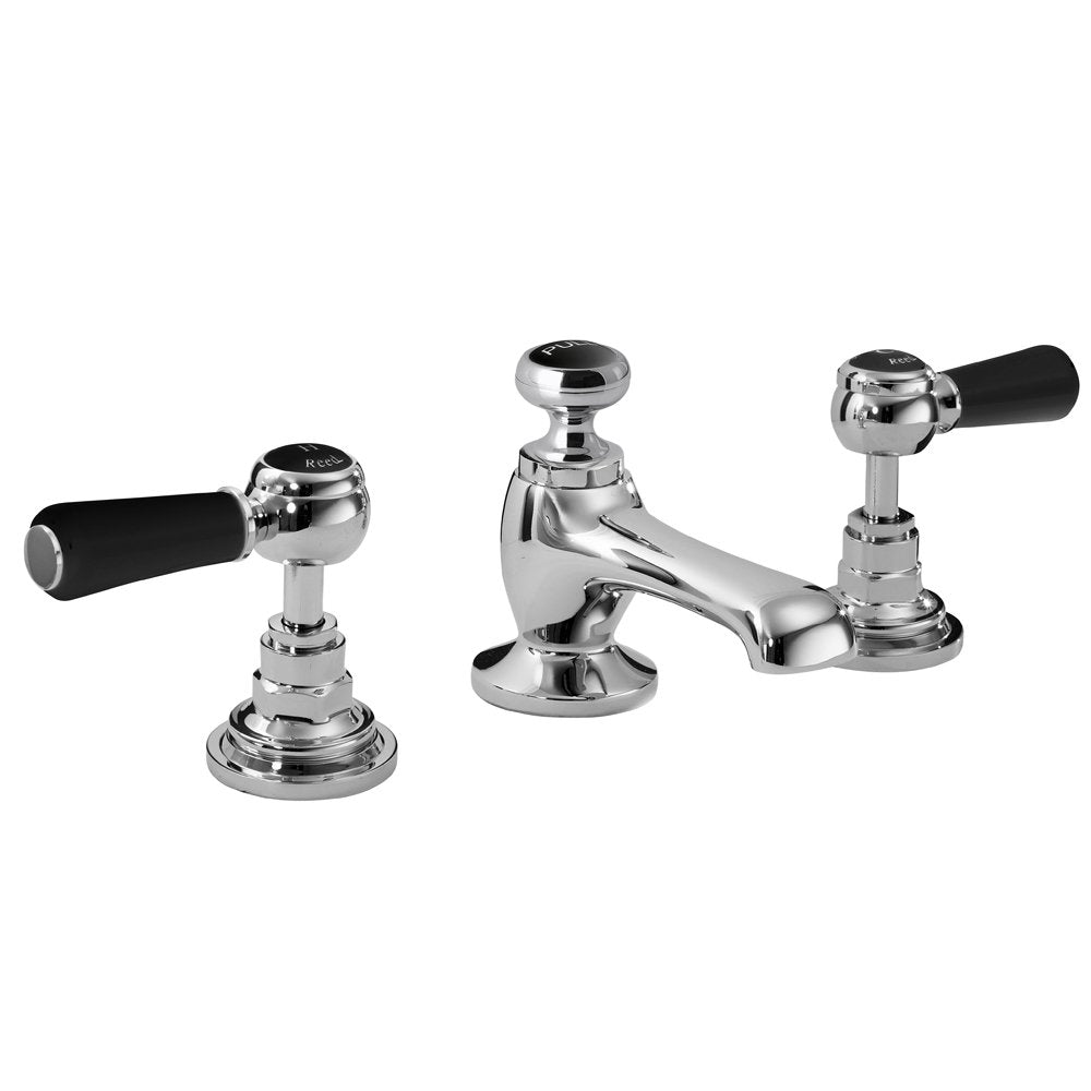 Hudson Reed Topaz Black Lever Hexagonal Collar 3 Hole Basin Mixer Tap & Pop Up Waste - BC407HL