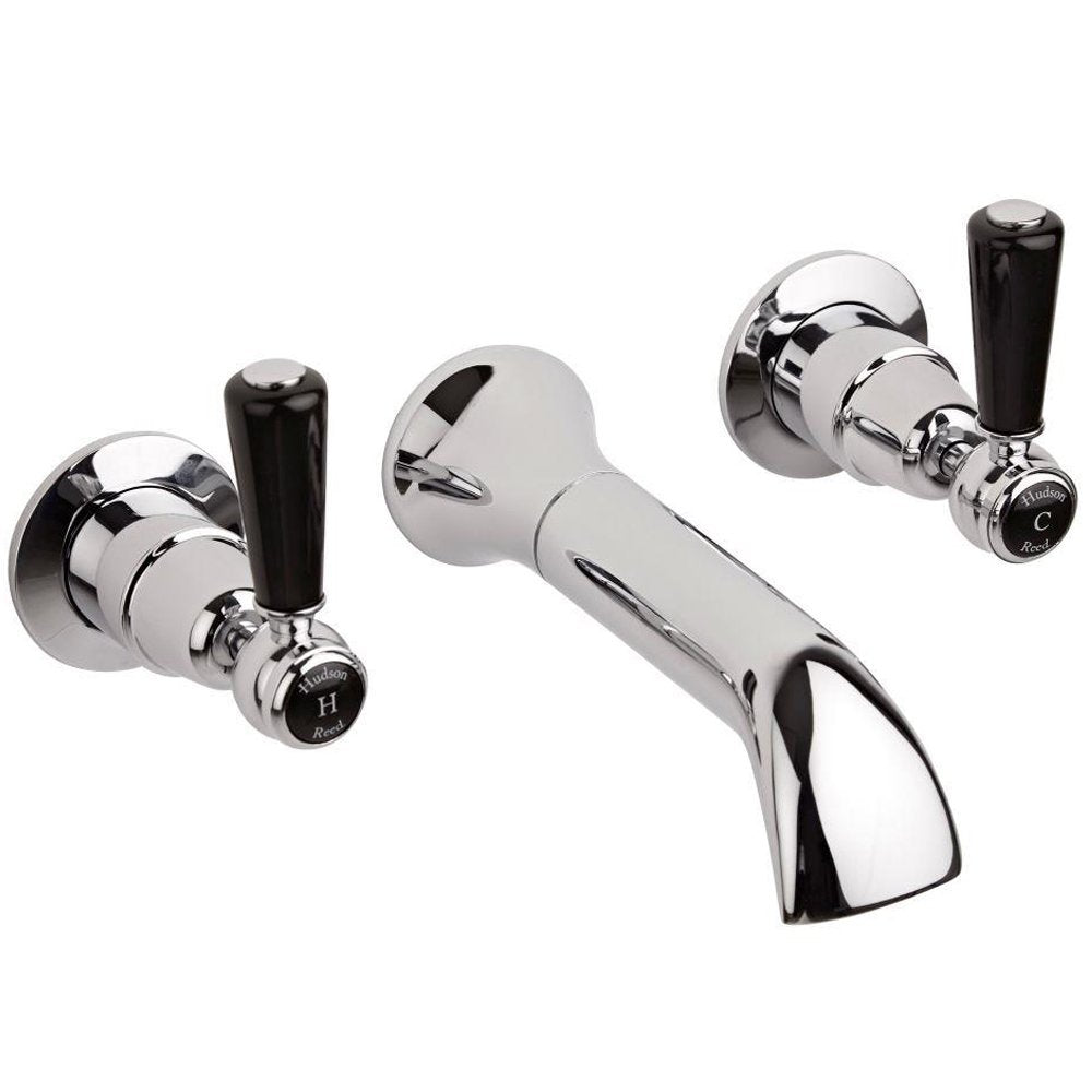 Hudson Reed Topaz Black Lever Dome Collar 3 Hole Wall Mount Bath Mixer Tap - BC409DL