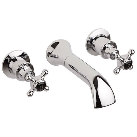 Hudson Reed Topaz Black Crosshead Hexagonal Collar Wall Mount Bath Mixer Tap