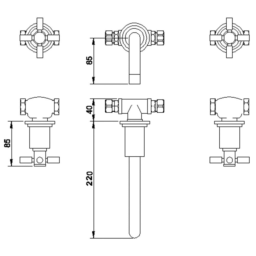 Hudson Reed Tec Crosshead Wall Mount Basin Mixer Tap - TEX317