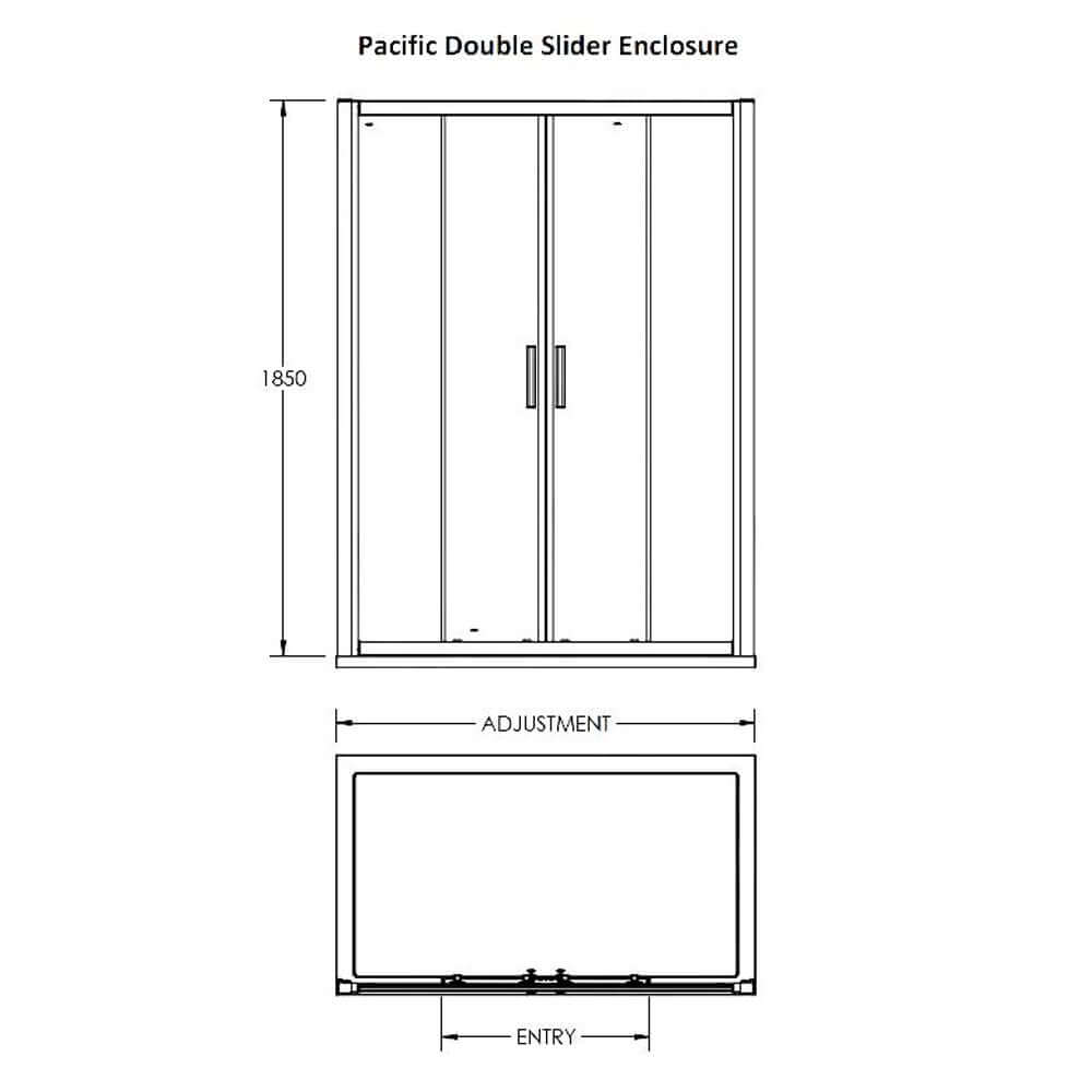Nuie Pacific Chrome 1400mm Double Sliding Door Shower Enclosure