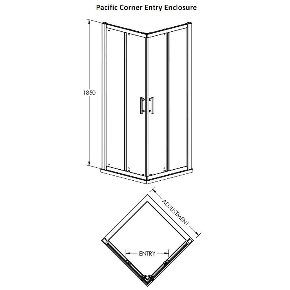 Nuie Pacific Chrome Corner Entry Shower Enclosure with Square Handles
