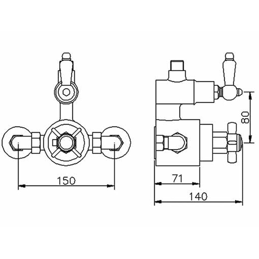 Nuie Edwardian Twin Thermostatic Shower Valve & Rigid Riser - CP148
