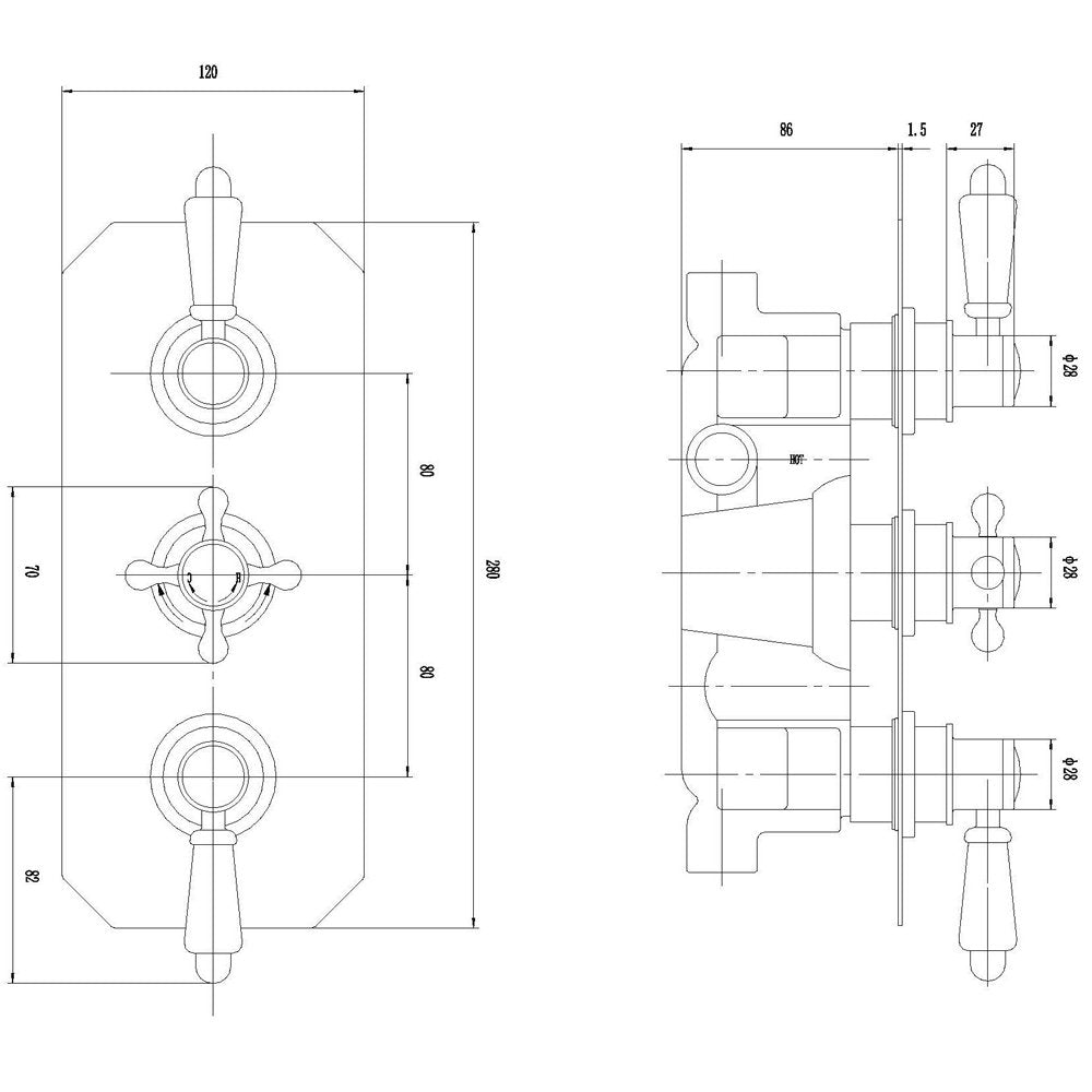 Nuie Victorian Triple Thermostatic Shower Valve - ITY317