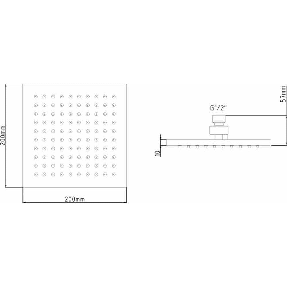 Nuie Chrome Square LED Fixed Shower Head 200mm - STY070