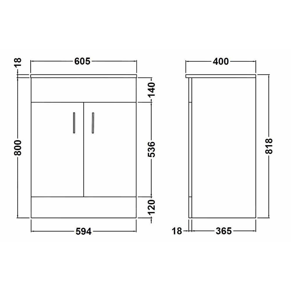Nuie Eden Gloss White Floor Standing 600mm Cabinet & Basin 1 - VTMW600E