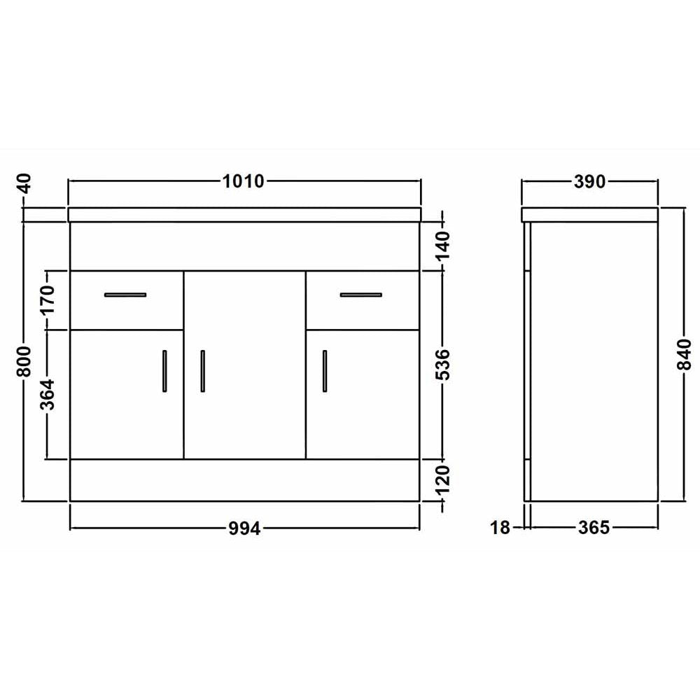 Nuie Eden Gloss White Floor Standing 1000mm Cabinet & Basin 1 - VTNB1000