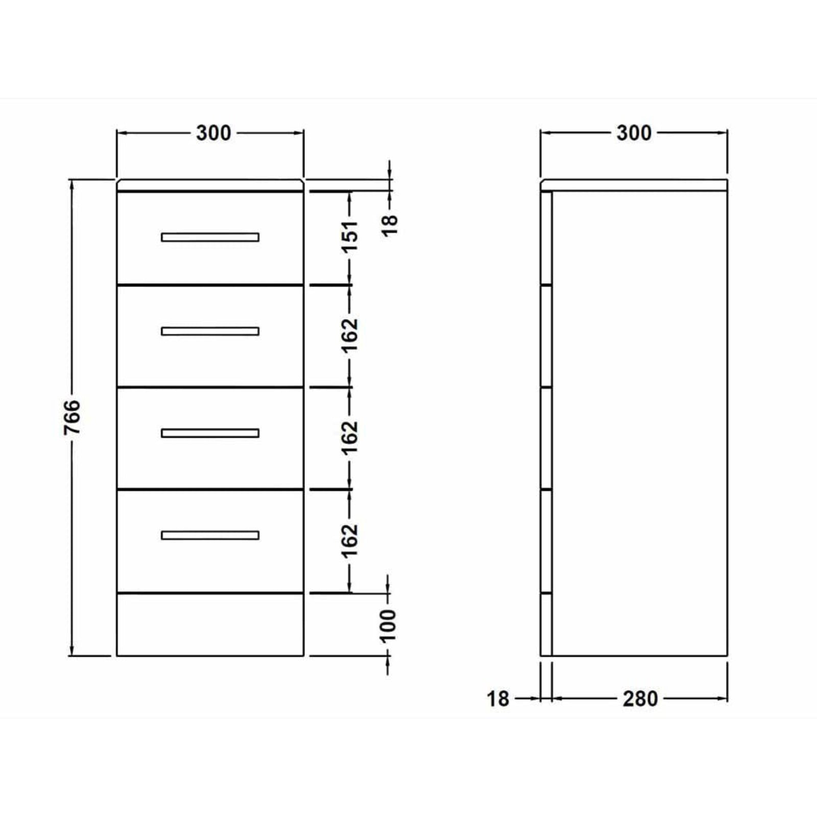 Nuie Mayford Gloss White 300x300mm 4 Drawer Cabinet - PRC133