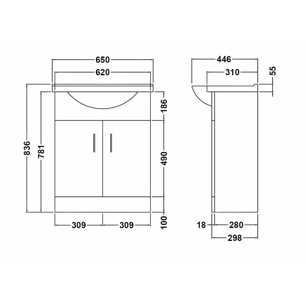 Nuie Mayford Gloss White Floor Standing 650mm Cabinet & Basin 2 - VTM650