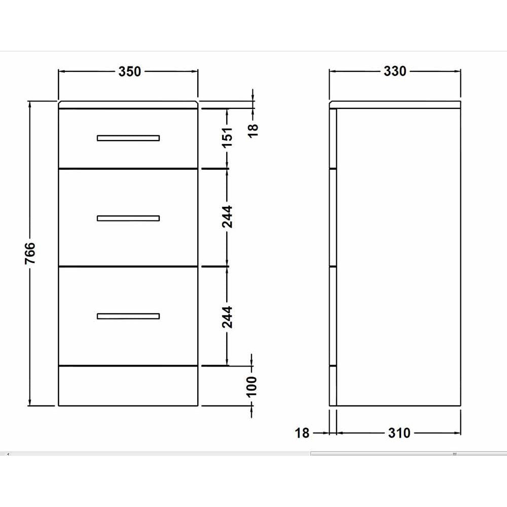 Nuie Mayford Gloss White 350x330mm 3 Drawer Cabinet - PRC136