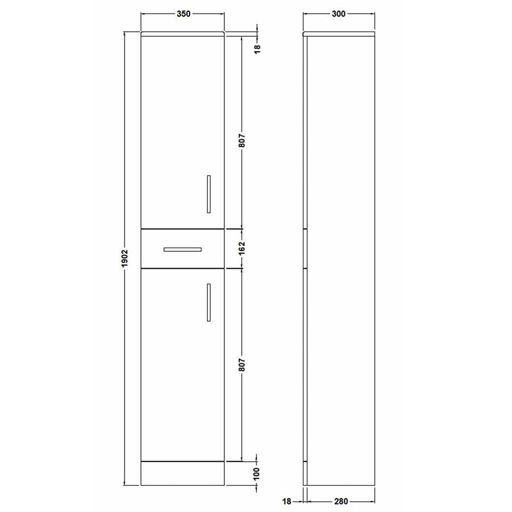 Nuie Mayford Gloss White 350x300x1900mm Tall Cabinet - PRC163