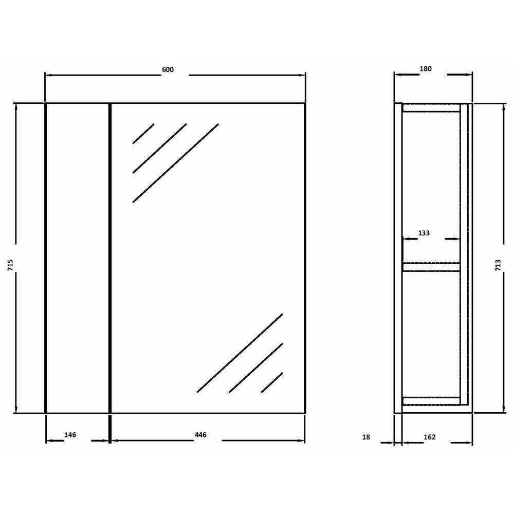 Hudson Reed Fusion Driftwood 600mm Mirror Unit (75/25) - OFF218