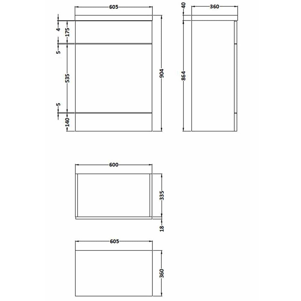 Hudson Reed Fusion 600mm Back to Wall WC Toilet Unit with Top
