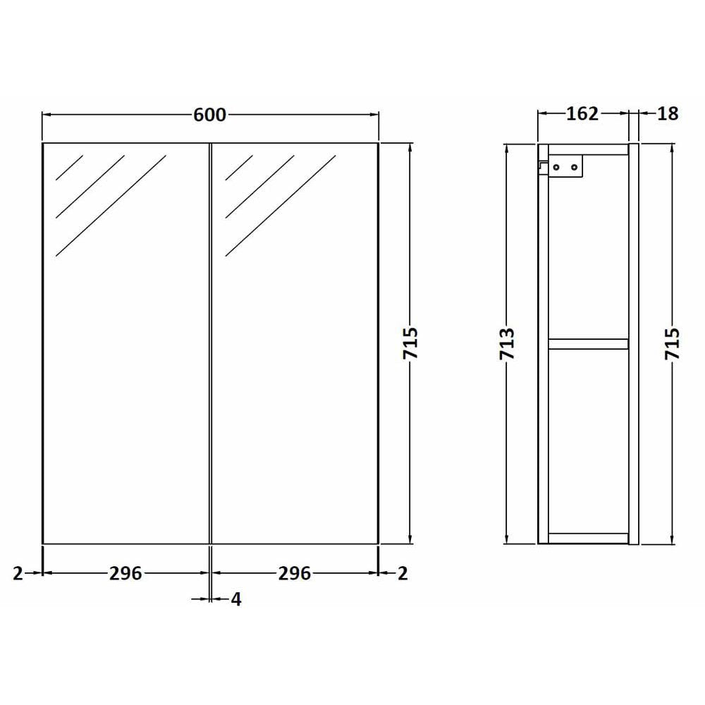 Hudson Reed Fusion Gloss Grey 600mm Mirror Unit (50/50) - OFF917