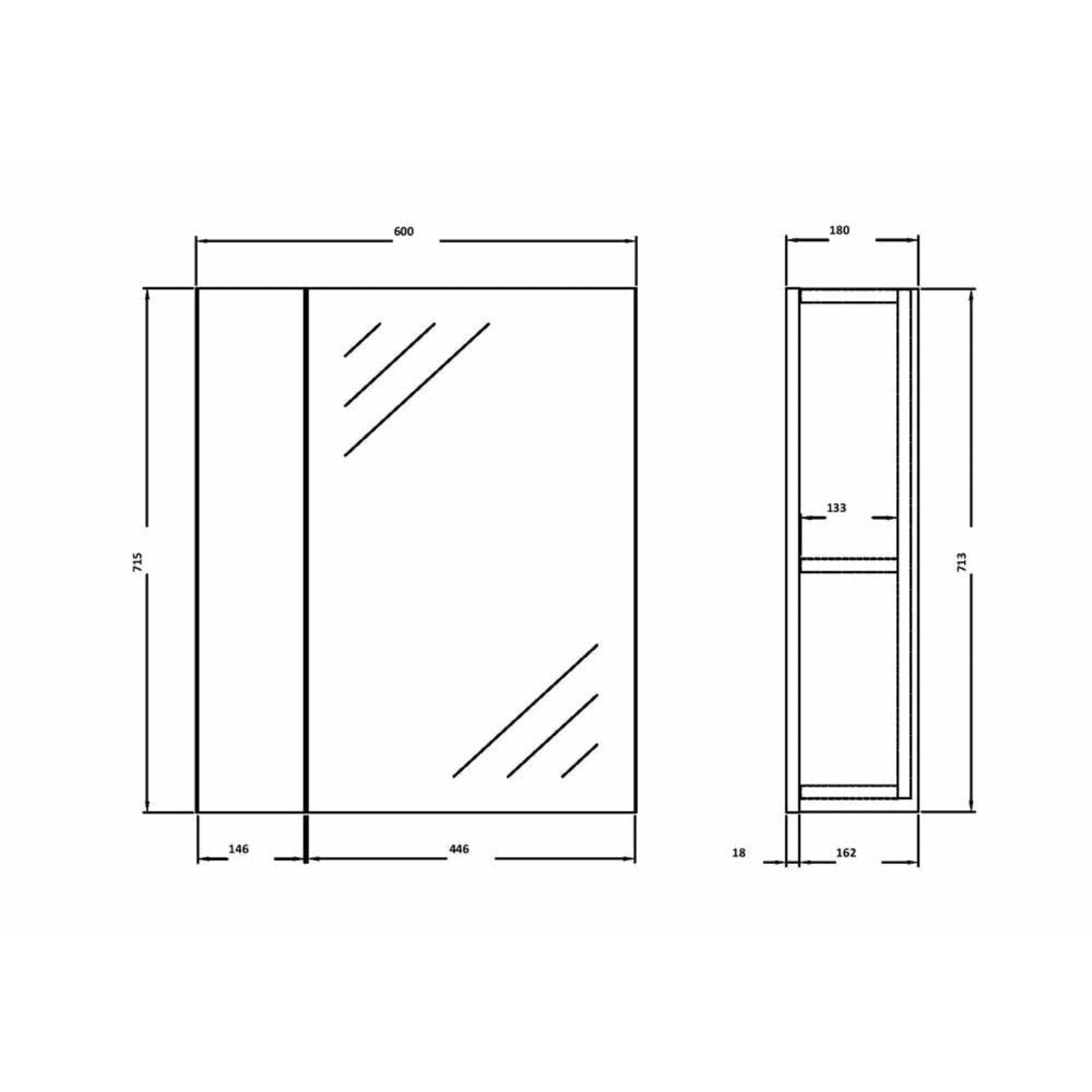 Hudson Reed Fusion Gloss Grey 600mm Mirror Unit (50/50) - OFF918