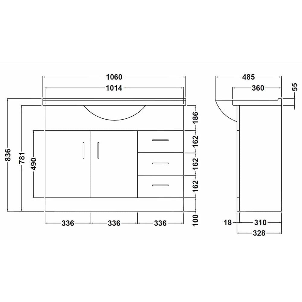 Nuie Mayford Gloss White Floor Standing 1050mm Cabinet & Basin 1 - VTY1050