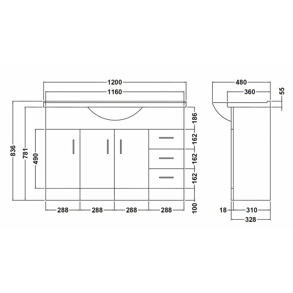 Nuie Mayford Gloss White Floor Standing 1200mm Cabinet & Basin 1 - VTY1200
