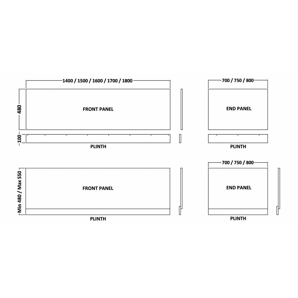 Hudson Reed Fusion Anthracite Woodgrain 750mm Bath End Panel & Plinth - OFF571
