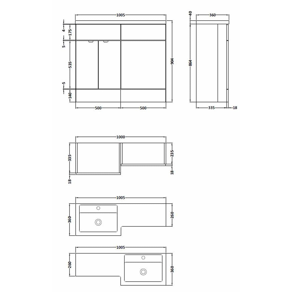 Hudson Reed Fusion Anthracite Woodgrain 1000mm RH WC, Cabinet & Basin Unit CBI527