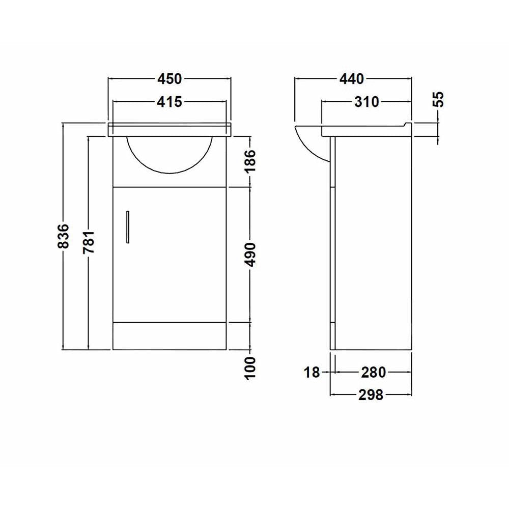 Nuie Mayford Gloss White Floor Standing 450mm Cabinet & Basin 1 - VTY450