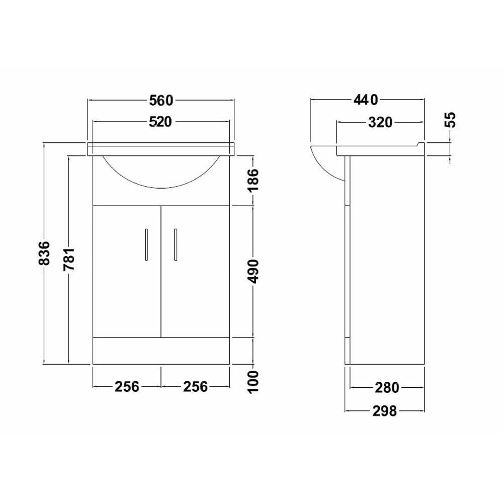 Nuie Mayford Gloss White Floor Standing 550mm Cabinet & Basin 1 - VTY550