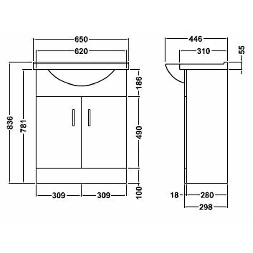 Nuie Mayford Gloss White Floor Standing 650mm Cabinet & Basin 1 - VTY650