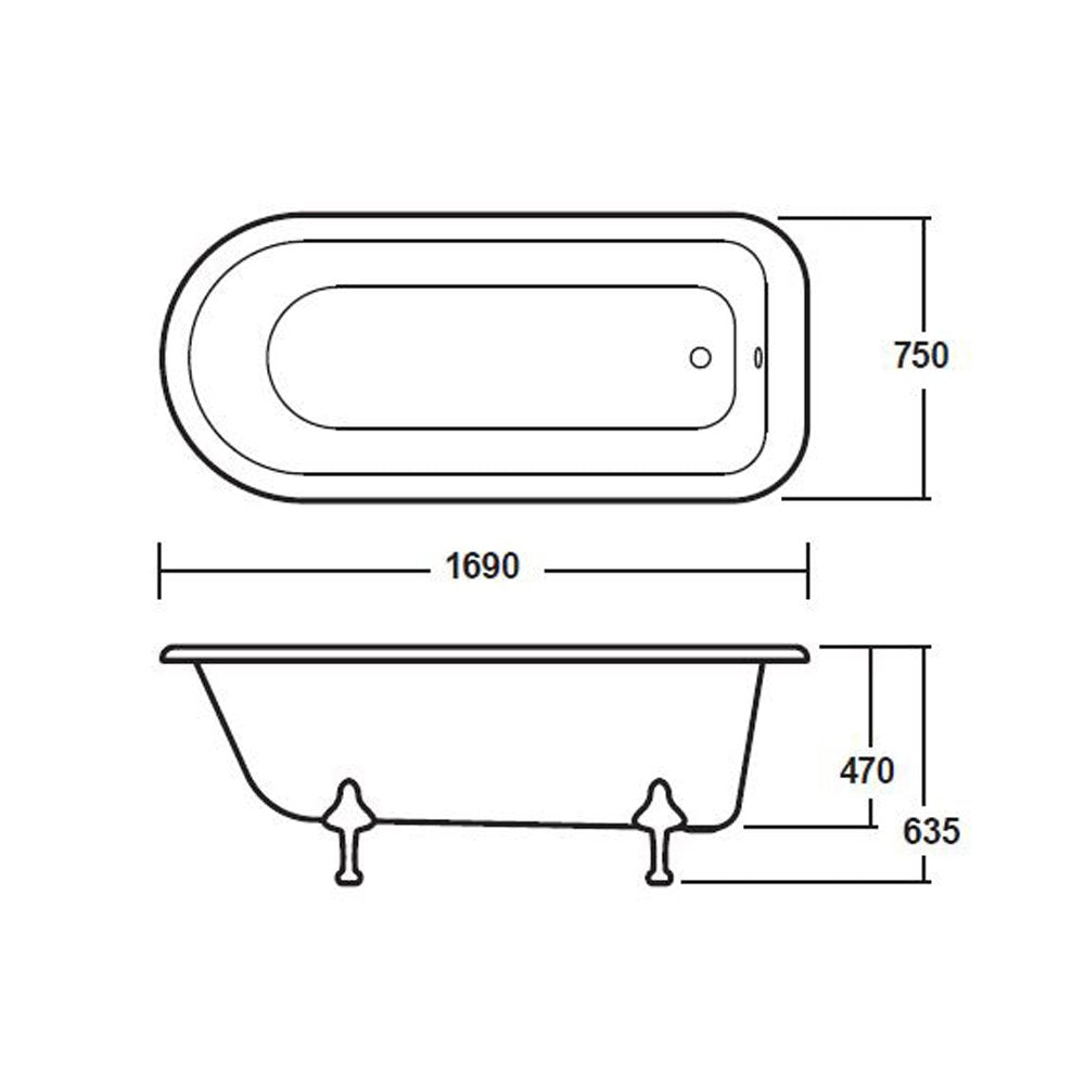 Hudson Reed Barnsbury 1700mm Single Ended Freestanding Bath & Corbel Leg Set