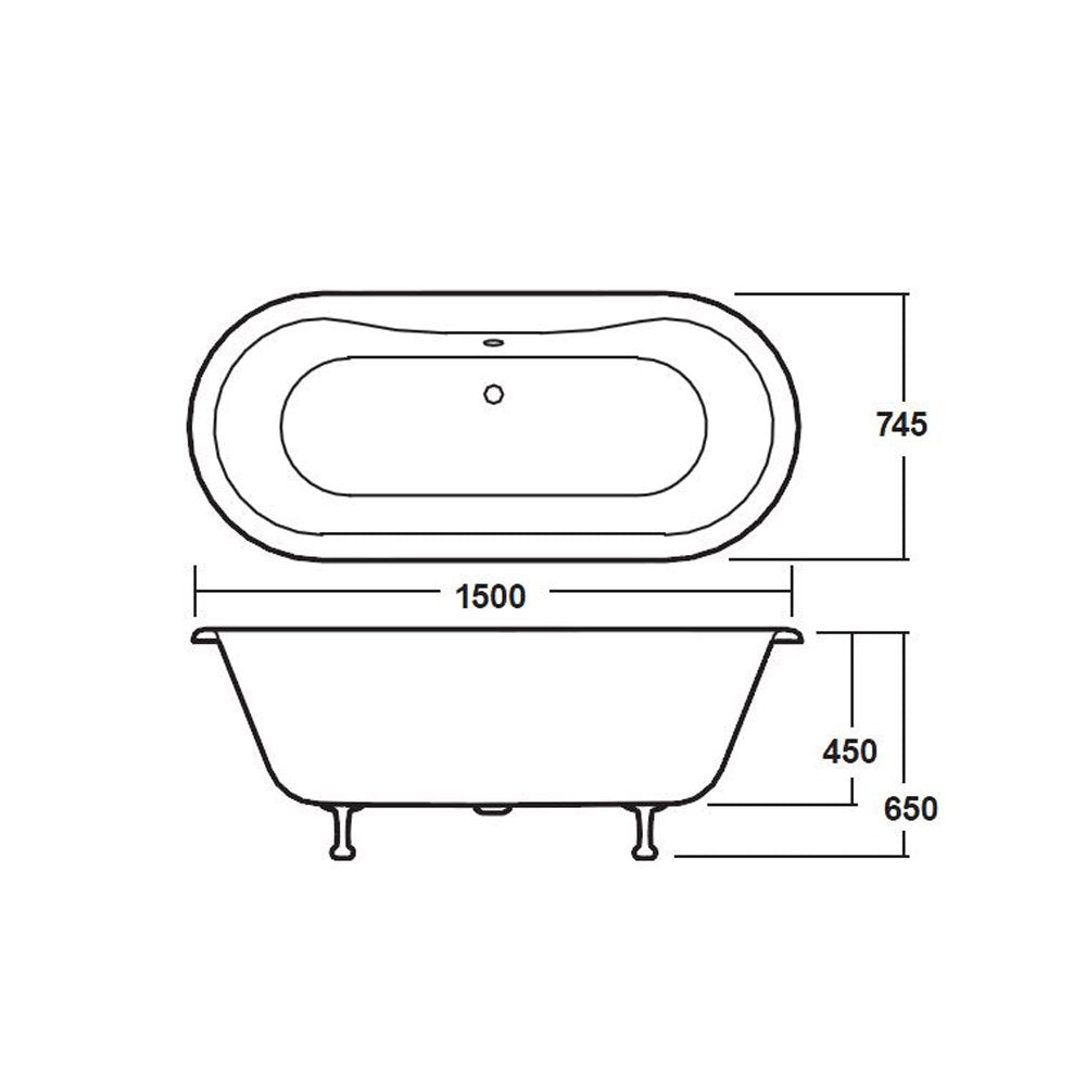 Hudson Reed Kingsbury 1500mm Double Ended Freestanding Bath & Deacon Leg Set