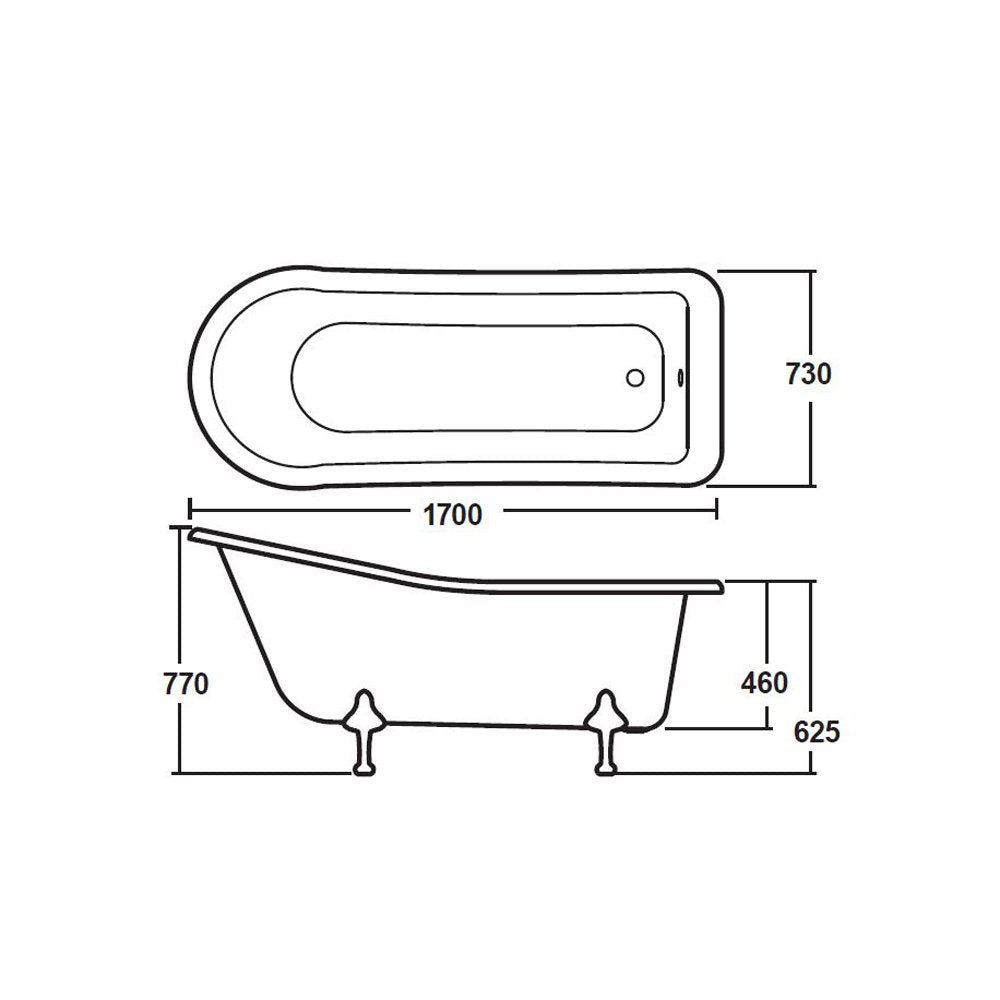 Hudson Reed Brockley 1700mm Single Ended Freestanding Bath & Pride Leg Set