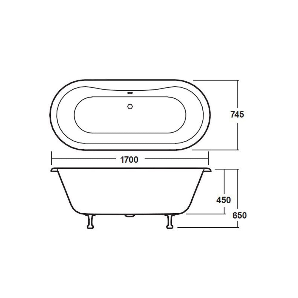 Hudson Reed Kingsbury 1700mm Double Ended Freestanding Bath & Deacon Leg Set