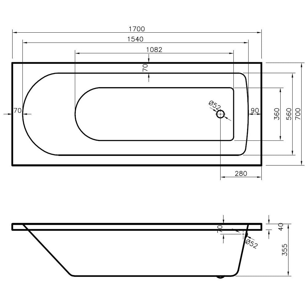 Nuie Barmby Round Single Ended Straight Bath 1700x700