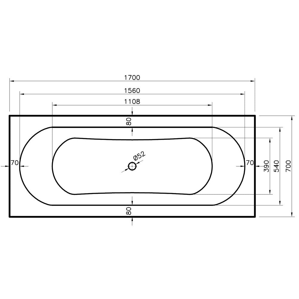 Nuie Otley Round Double Ended Straight Bath 1700x700