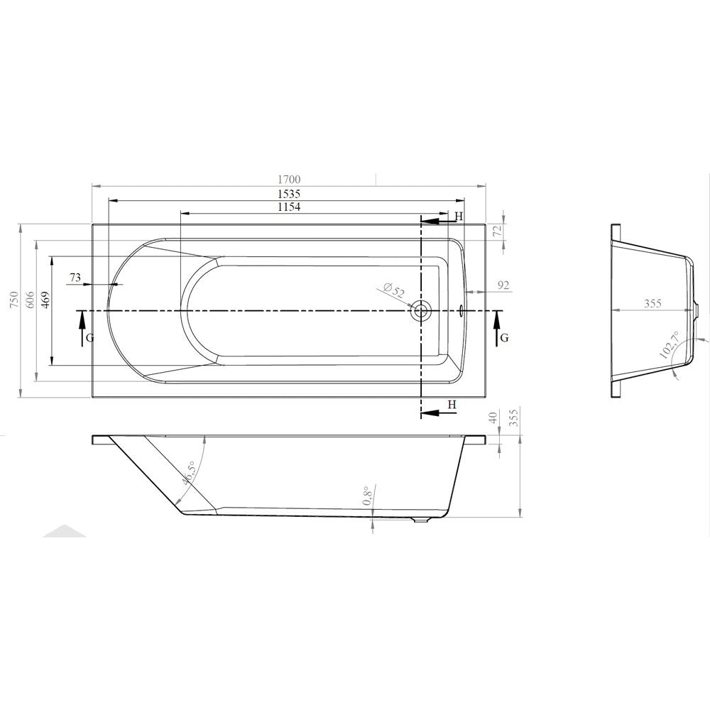 Nuie Barmby Round Single Ended Straight Bath 1700x750