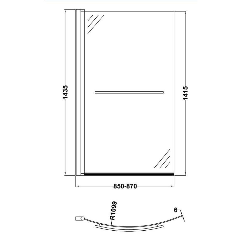 Nuie Curved B-Bath Screen with Rail - NBBSR1