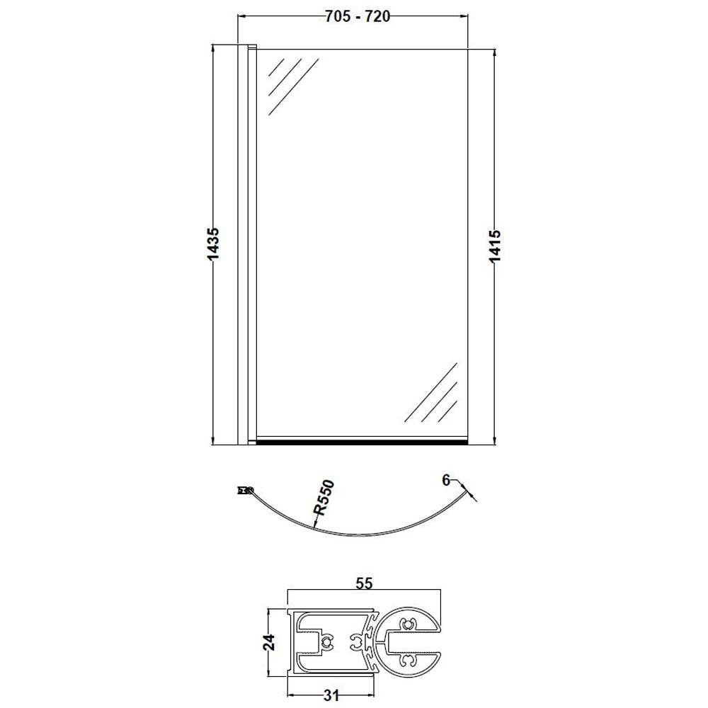 Nuie Curved P-Bath Screen - NCS0