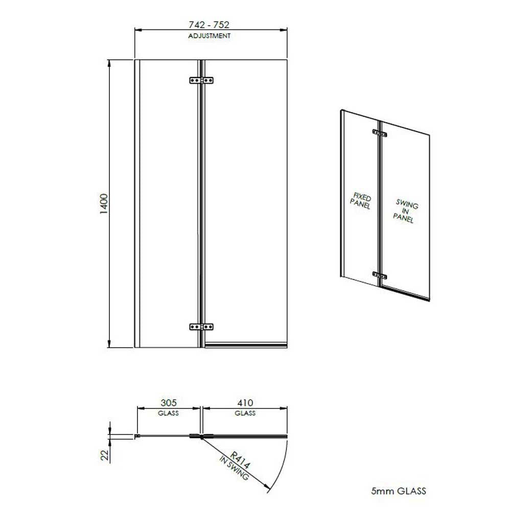 Nuie Ella Straight Hinged Bath Screen - ERSS1