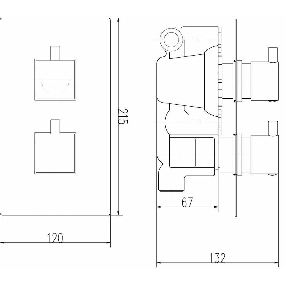 Nuie Volt Thermostatic Shower Mixer Valve, 200mm Fixed Head & Arm