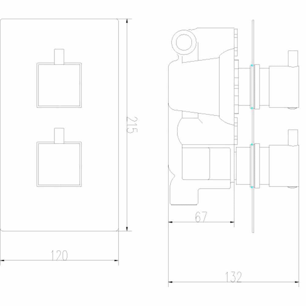 Nuie Volt Thermostatic Shower Mixer Valve, Fixed Head & Tile Body Jets