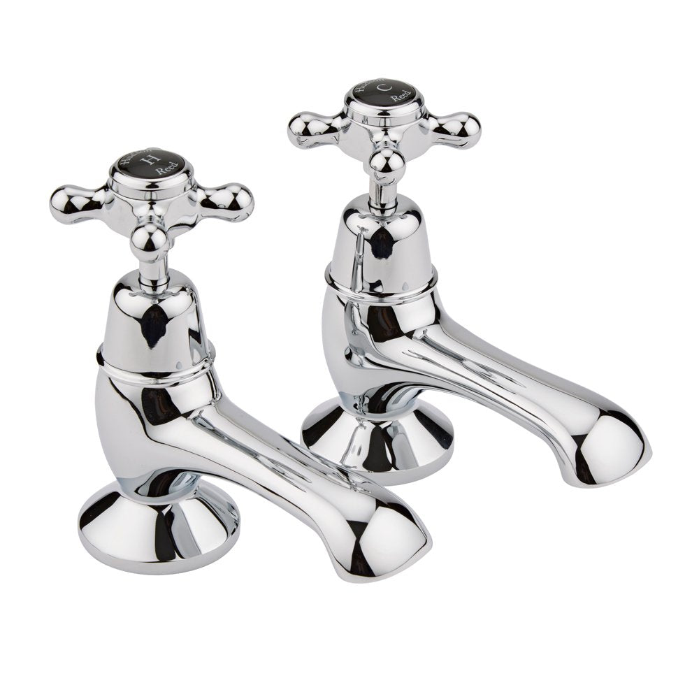 Hudson Reed Topaz Black Crosshead Dome Collar Basin Taps - BC401DX