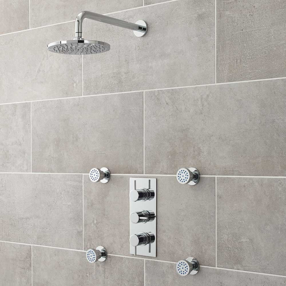 Nuie Quest Thermostatic Shower Valve, 200mm Fixed Head & 4 Body Jets