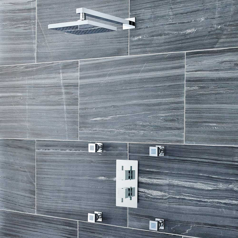 Nuie Volt Thermostatic Shower Valve, 200mm Fixed Head & 4 Body Jets