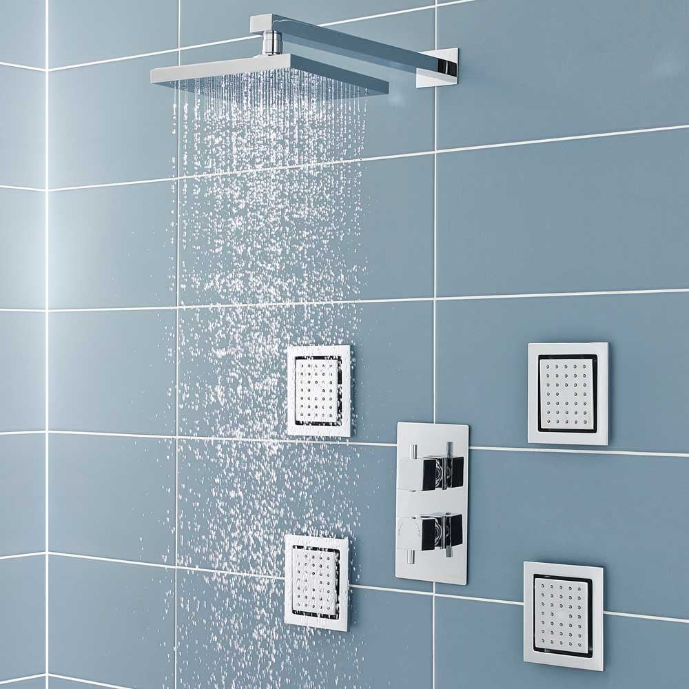 Nuie Volt Thermostatic Shower Mixer Valve, Fixed Head & Tile Body Jets