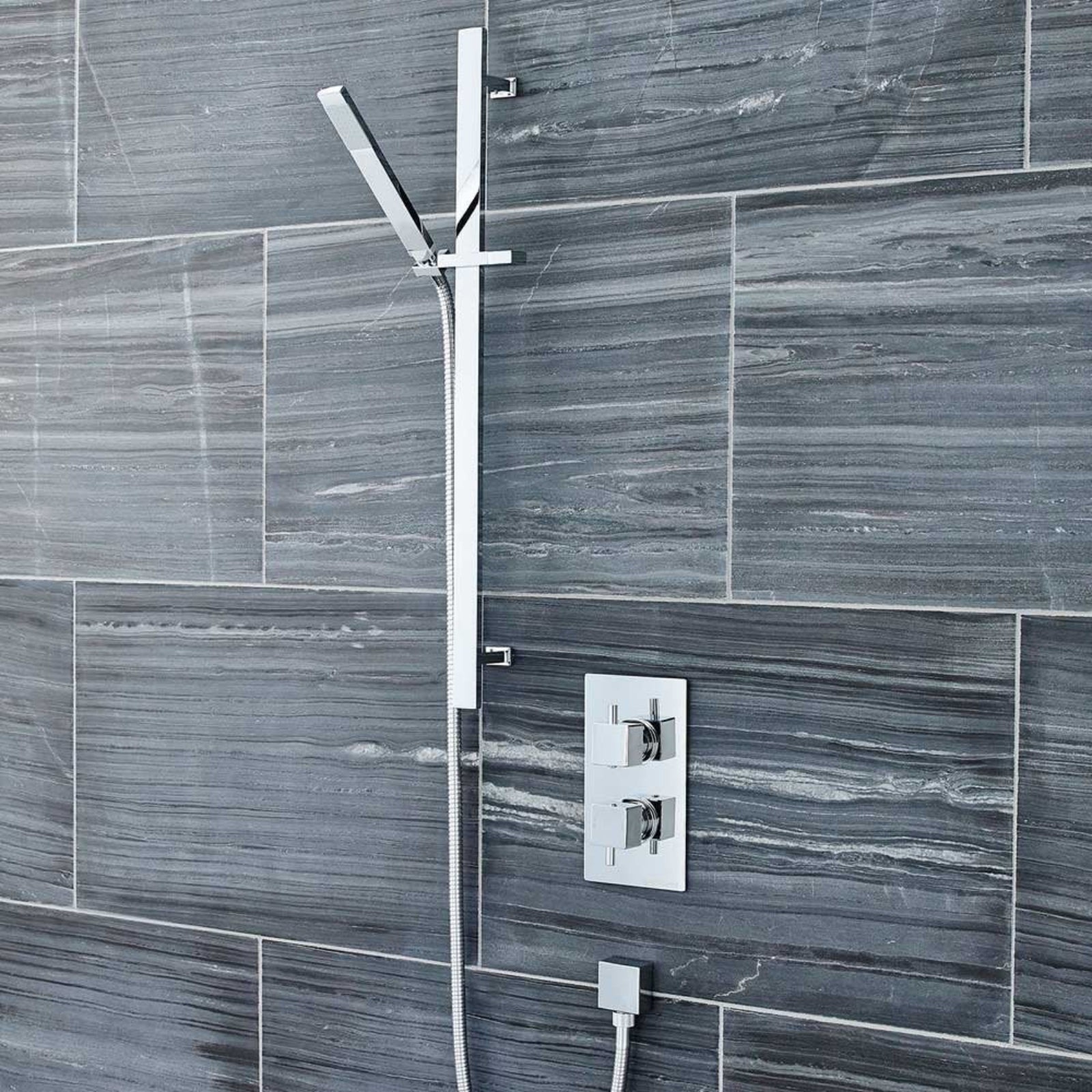Nuie Volt Square Thermostatic Shower Mixer Valve & Slide Rail Kit