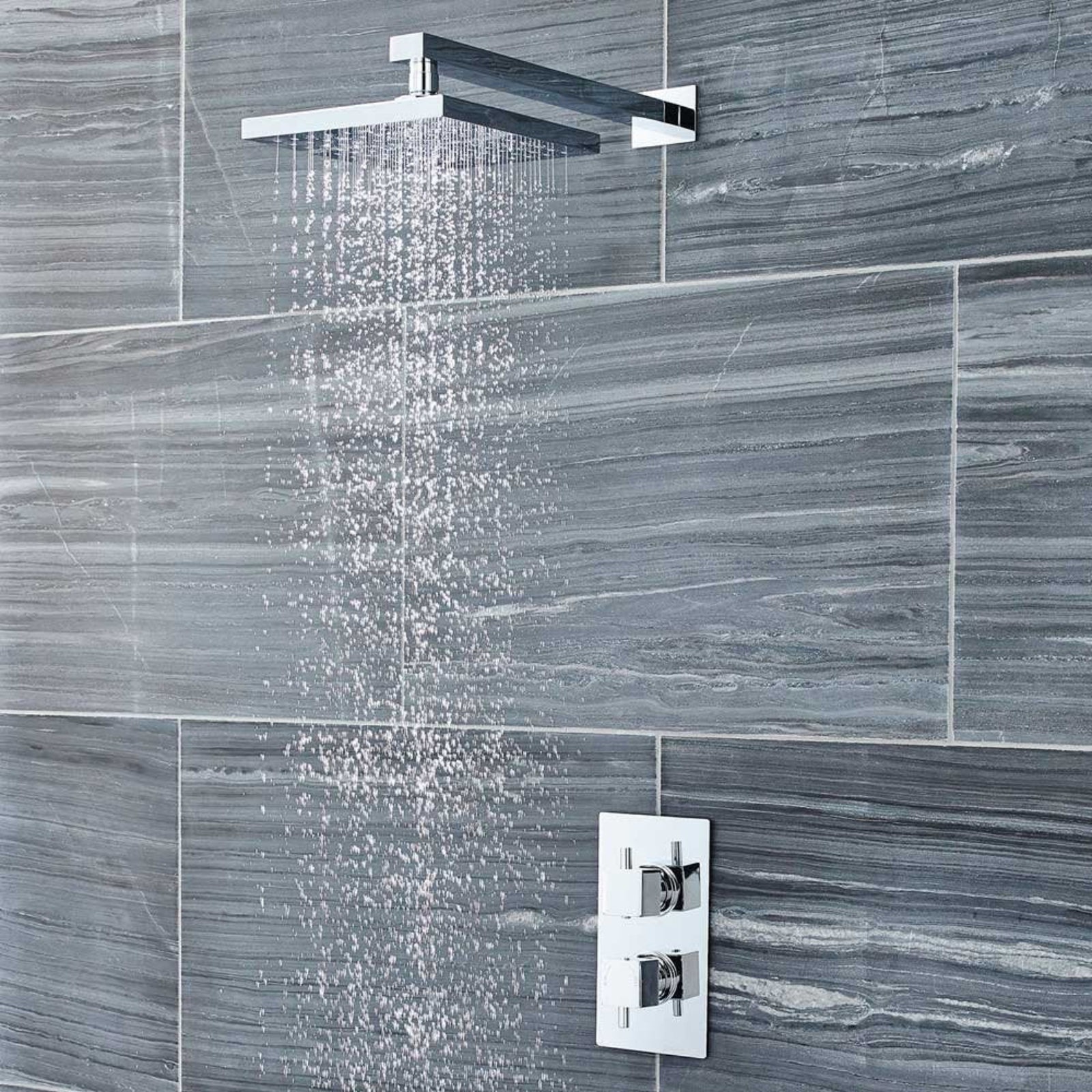 Nuie Volt Square Thermostatic Shower Mixer Valve, Fixed Head & Arm