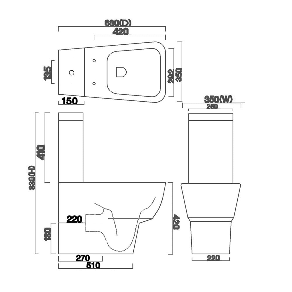 Hudson Reed Maya White Close Coupled Toilet Pan, Cistern & Soft Close Seat - CCL008