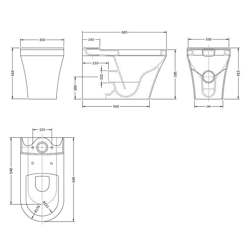 Hudson Reed Luna White Close Coupled Flush Toilet Pan, Cistern & Soft Close Seat