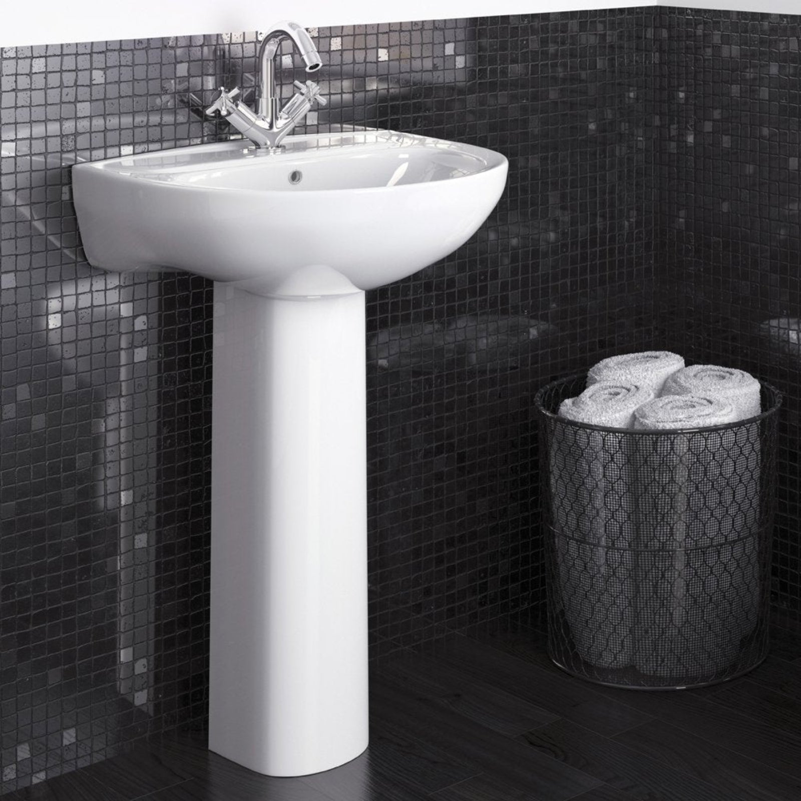 Nuie Lawton White 550mm 1 Tap Hole Basin & Full Pedestal