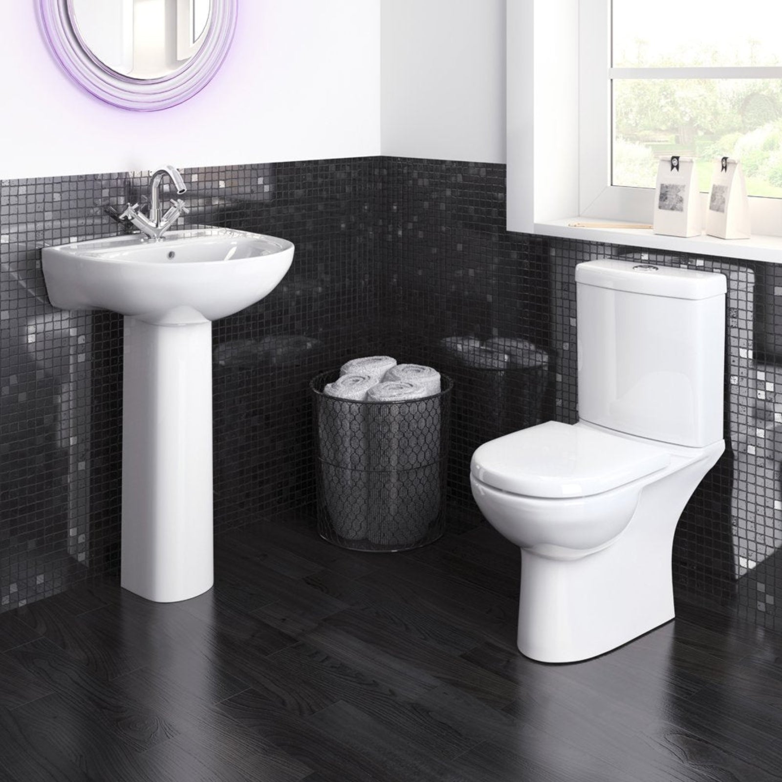 Nuie Lawton White 550mm 1 Tap Hole Basin & Full Pedestal